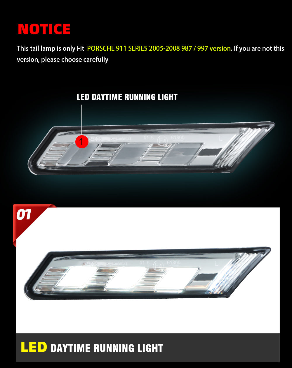 LED Side Marker Light For Porsche 997 Boxster 911 987 Carrera Targa Turbo 2005–2008 upgrade Turn Signal Lamp side light…