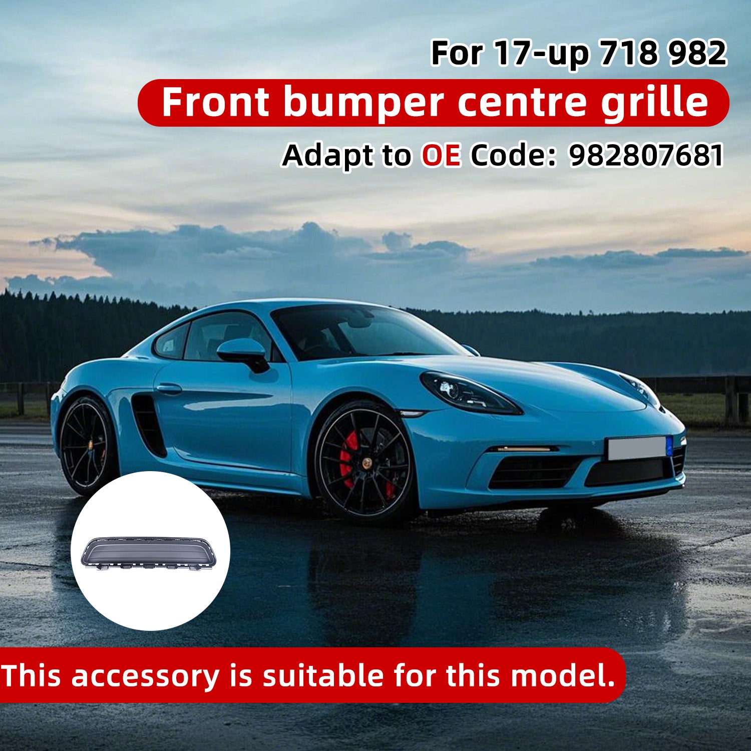 For porsche BOXSTER 718 / Cayman 982 2017- Front Bumper Lower Grille OE 982807681